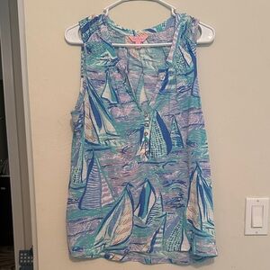 Lilly Pulitzer Nautical Sailboat Essie  Tank Top - Blue and Green
